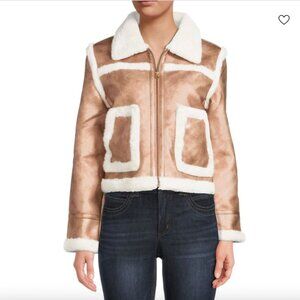✨ NWT French Connection Balia Faux Fur Trim Faux Leather Jacket | Size L ✨